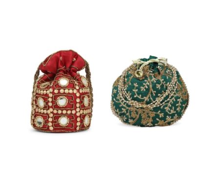 Designer Embroidered Potli Bag Combo- Maroon& Green