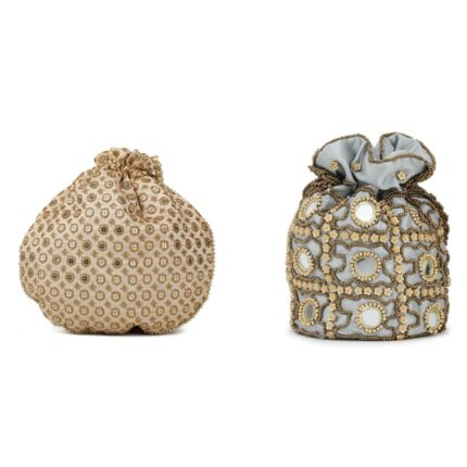 Combo - Designer Embroidered Potli Bag - Golden &White