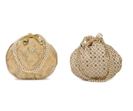 Combo - Designer Embroidered Potli Bag - Golden & Beige