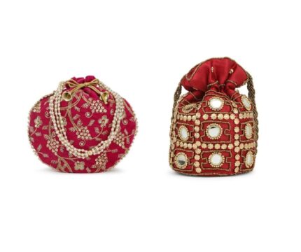 Designer Embroidered Potli Bag Combo- Pink & Maroon