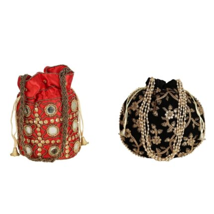 Combo - Designer Embroidered Potli Bag - Red & Black