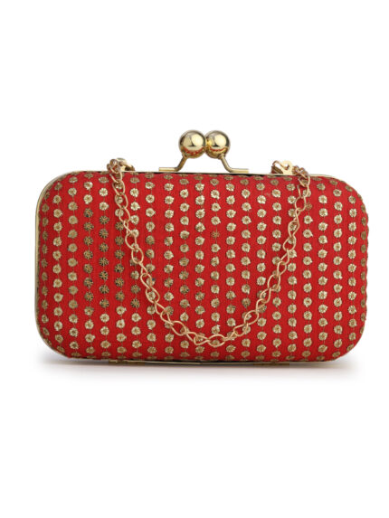 Red & Gold Embroidered Box Clutches For Girls and womens