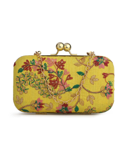Yellow & Pink Embroidered Box Clutches For Girls and womens