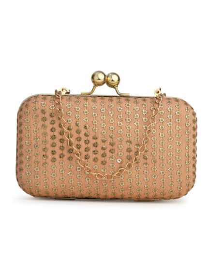 Peach & Gold Embroidered Box Clutches For Girls and womens