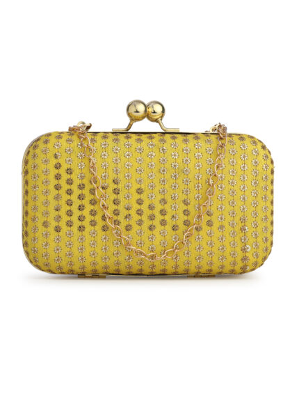 Yellow & Gold Embroidered Box Clutches For Girls and womens