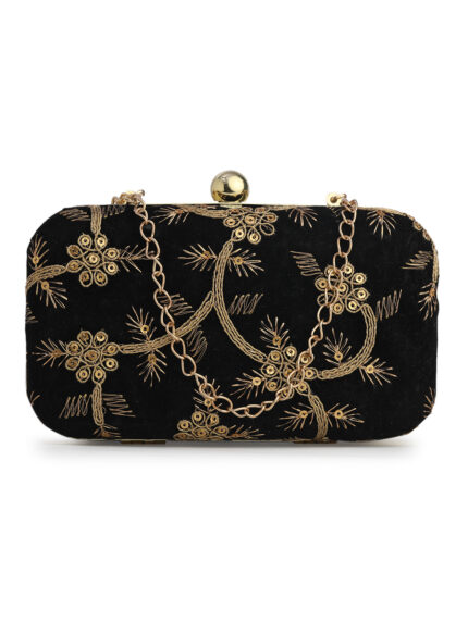 Black & Gold Embroidered Box Clutches For Girls and womens