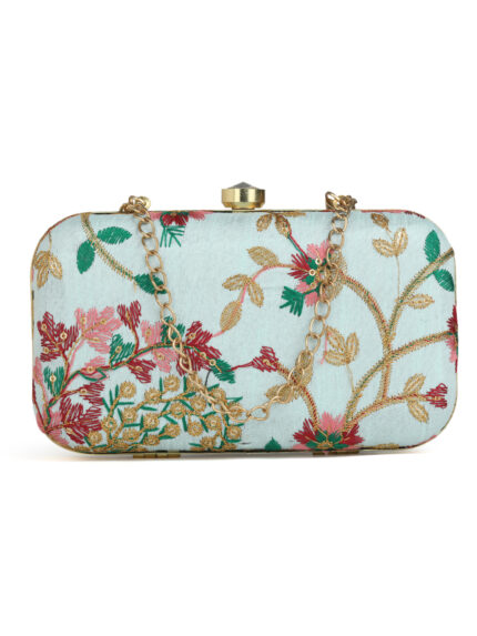 Blue & Gold Embroidered Box Clutches For Girls and womens
