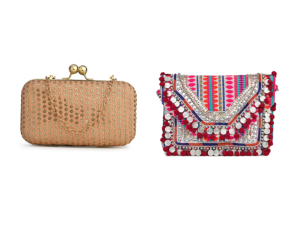 Combo Of Boho Bag And Peach & Gold Embroidered Box Clutches For Girls and womens