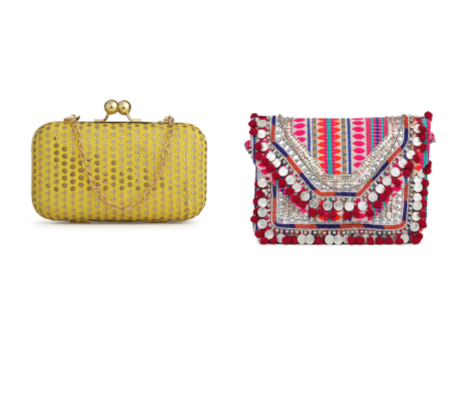 Combo Of Boho Bag And Yellow & Gold Embroidered Box Clutches For Girls and womens