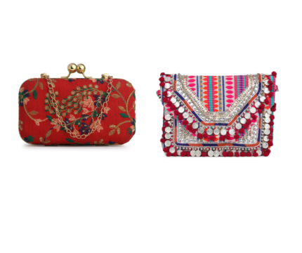 Combo Of Boho Bag And  Red & Gold Embroidered Box Clutches For Girls and womens