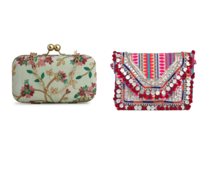 Combo Of Boho Bag And Off White & Gold Embroidered Box Clutches For Girls and womens