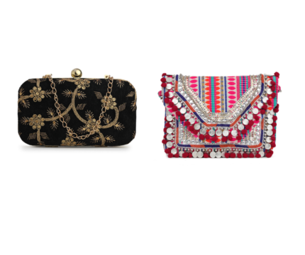 Combo Of Boho Bag And  Black & Gold Embroidered Box Clutches For Girls and womens