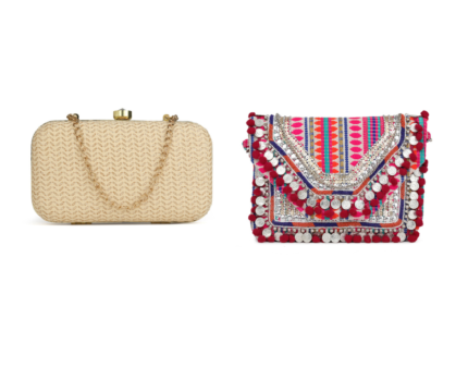 Combo Of Boho Bag And Beige & Gold Embroidered Box Clutches For Girls and womens
