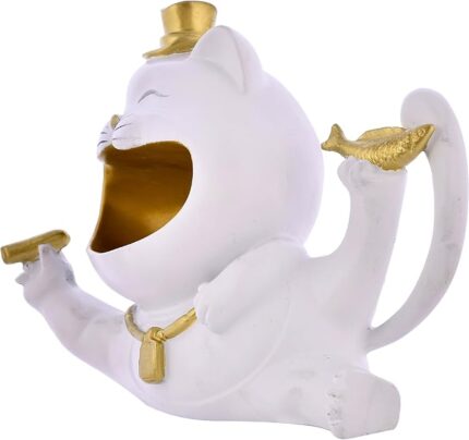 Cat with Hat Statue for Storage Purpose for Home Decor Showpiece Figurine