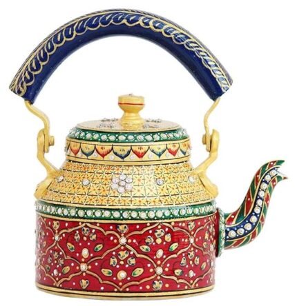 Handpainted Rajasthani Traditional Aluminium Colourfull Decorative Tea Kettle(8.5  8.25  5.5 Inches)
