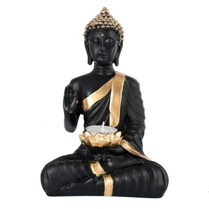 Blessing Black Buddha Diya Statue Home Decor Living Room Idol & Figurine Gift Decorative Showpiece - 25 cm (Polyresin, Multicolor)