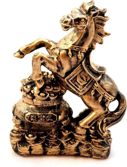 Handcrafted Lucky Running Horse with Money Bank for Vaastu Purpose Decorative Showpiece - 17 cm (Polyresin, Gold)